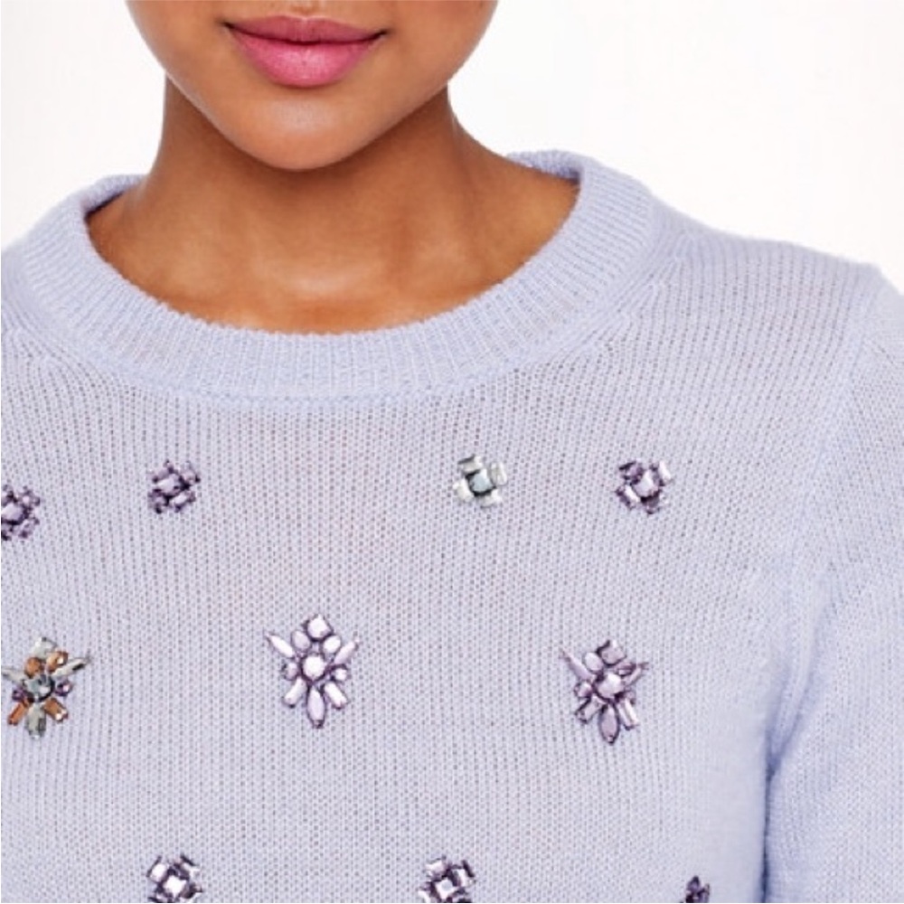 J. Crew Light Gray and lavender Embellished Sweater - Picture 2 of 6